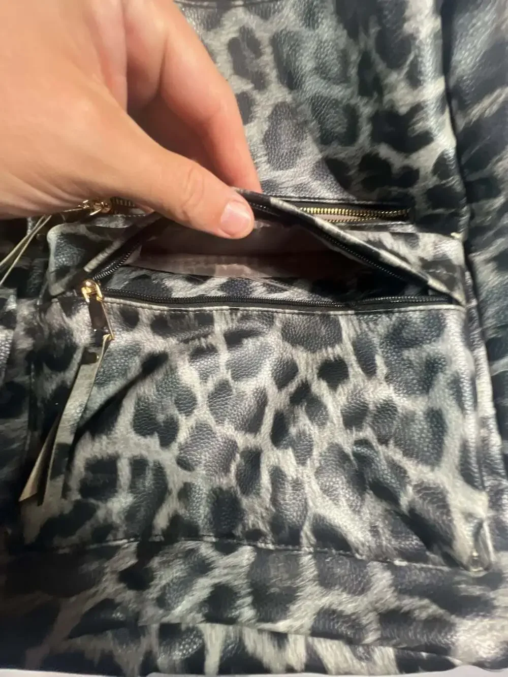 Faux leather, leopard, convertible, tote, guitar strap, backpack, black, and gr